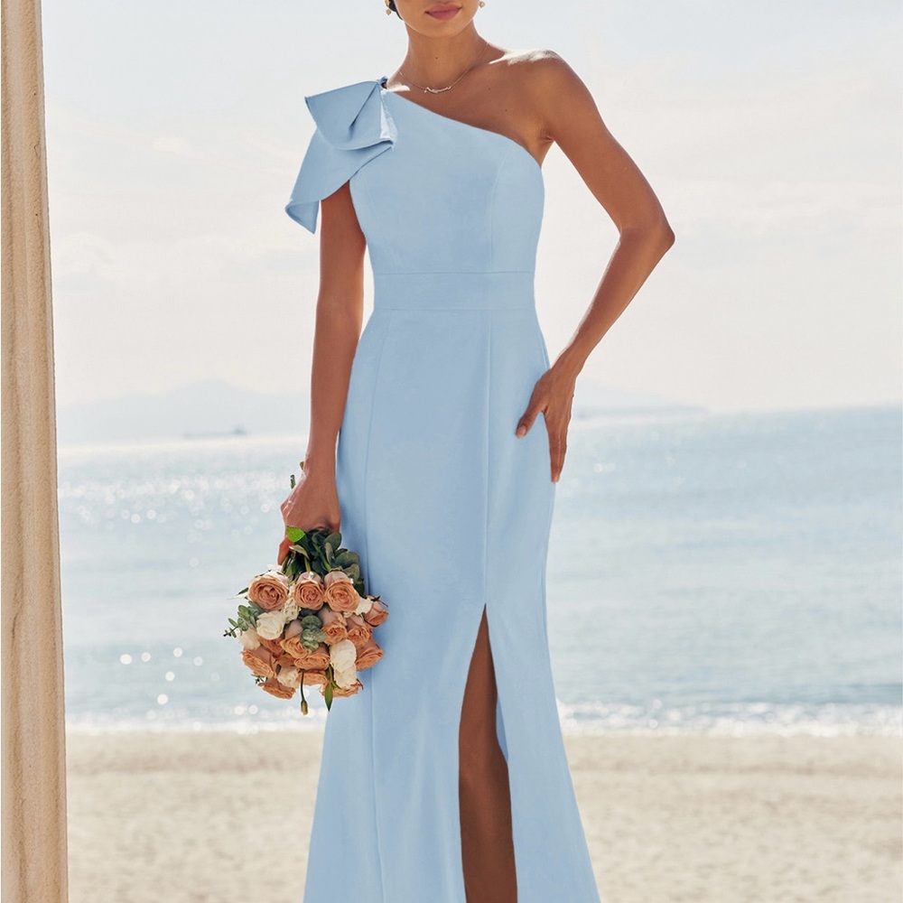 Blue Asymmetrical One Shoulder Ruffled Gown